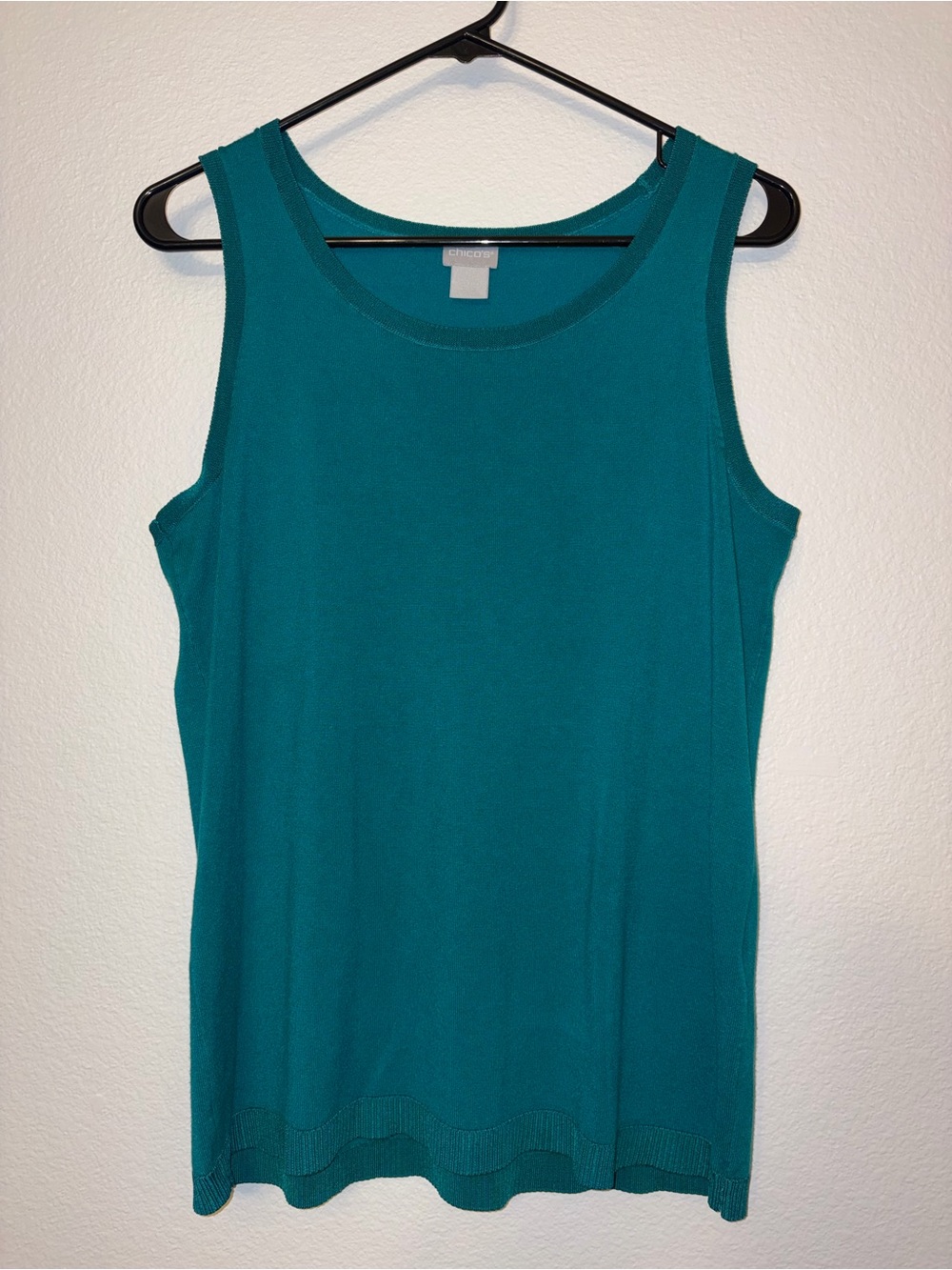 Chico's Teal Blue Knit Tank Top Scoop Neck Sleeveless Shell Size 1 Medium